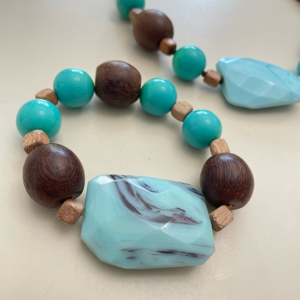 Turquoise and Brown Beaded Necklace and Bracelet Set Western Rodeo Festival - Picture 1 of 5